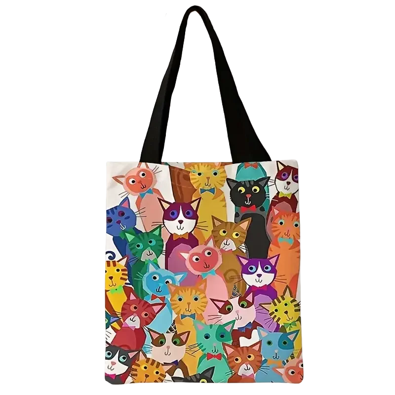 KittyNook Cat Co. Playful Kitten Print Canvas Handbag—colorful, cartoon cats for eco-conscious shoppers.