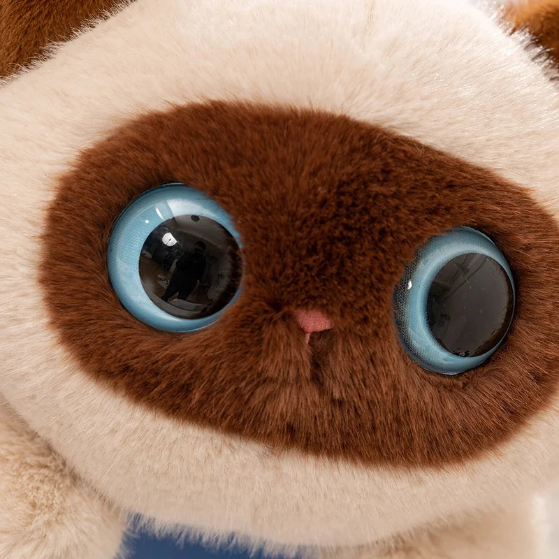 Close-up of KittyNook Cat Co.'s Cute Big Eyes Kitten Plush Pillow—a purrfect gift for cat lovers.