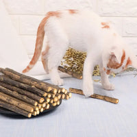 Thumbnail for A white and orange cat inspects KittyNook Cat Co.'s All-Natural Potent Catnip Sticks for stress relief and play.