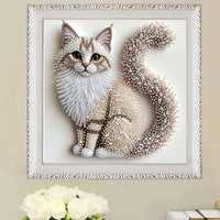 Thumbnail for KittyNook Cat Co.'s DIY Crystal Cat Portrait Set with pearl accents shown above white roses on a beige wall.
