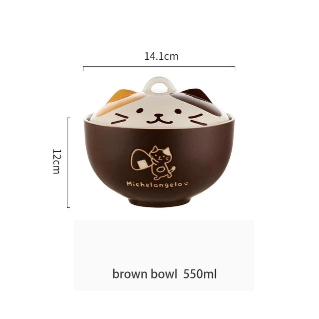 KittyNook Cat Co. Cute Cartoon Cat Soup Bowl, 14.1cm x 12cm, 550ml, ceramic with lid and adorable cat ears and face.