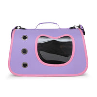 Thumbnail for KittyNook Cat Co. Premium Foldable Small Cat Carrying Bag in purple with pink trim, clear window, and ventilation holes.