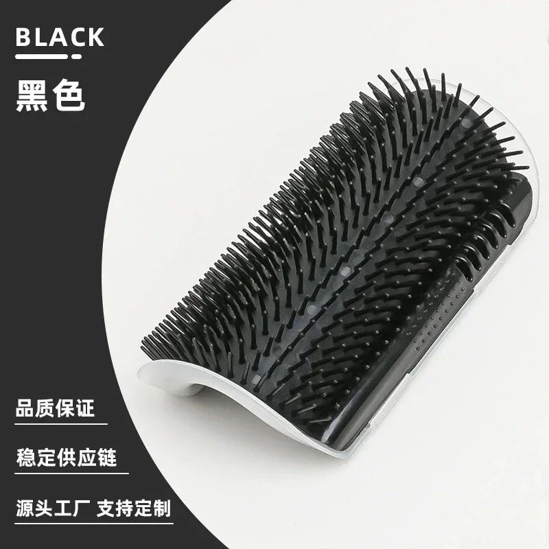 The Ultimate Corner Arch Self-Groomer by KittyNook Cat Co., black with flexible bristles, shown on white background.