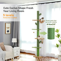 Thumbnail for Two cats play on the KittyNook Cat Co. Stylish Cat Climbing Tower, a tall green cactus-shaped tree with 5 levels.