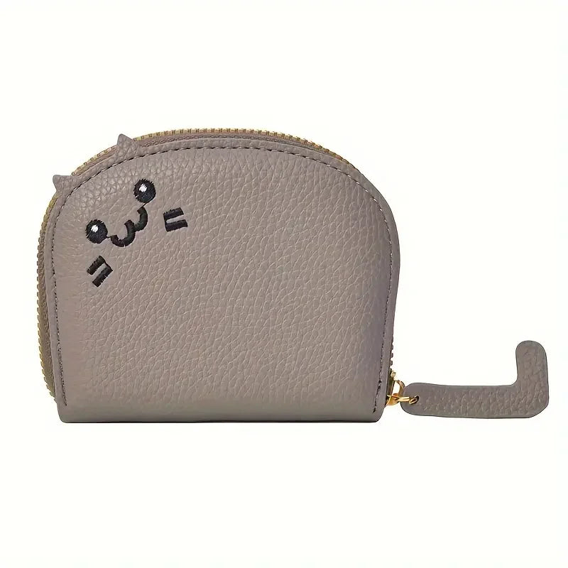 KittyNook Cat Co. Cute Multi-Card Cat Purse features a cartoon cat face, curled tail zipper, and durable PU leather.