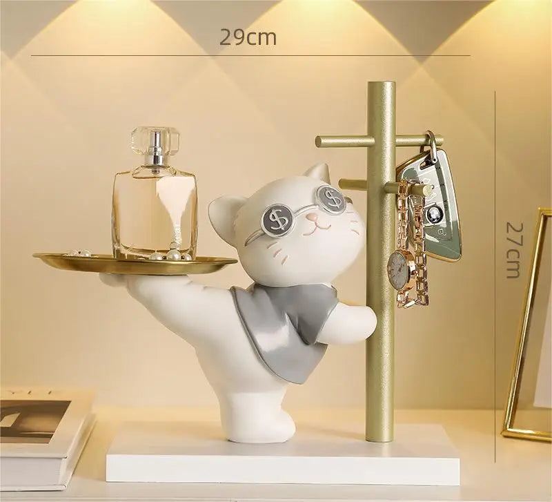 KittyNook Cat Co. Lucky Cat Key Jewelry Storage stylishly organizes keys and jewelry; features dollar sign glasses.