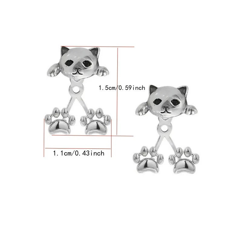 KittyNook Cat Co. Vintage Silver Cat Back-Hanging Earrings, 1.5cm x 1.1cm—chic kitten silhouette for any style.