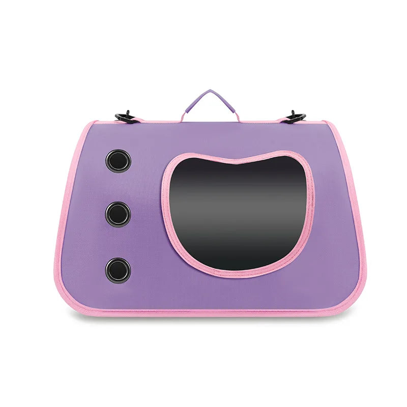 KittyNook Cat Co. Portable Pet Carrier Bag features a cat-face window and three vents for comfy pet travel.