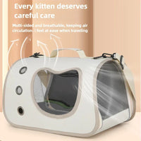 Thumbnail for KittyNook Cat Co. Premium Foldable Small Cat Carrying Bag in white/beige with mesh sides, handle & care info above.