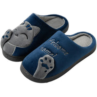Thumbnail for KittyNook Cat Co. Happy Pawprints Lucky Cat Slippers—blue with paw prints and 