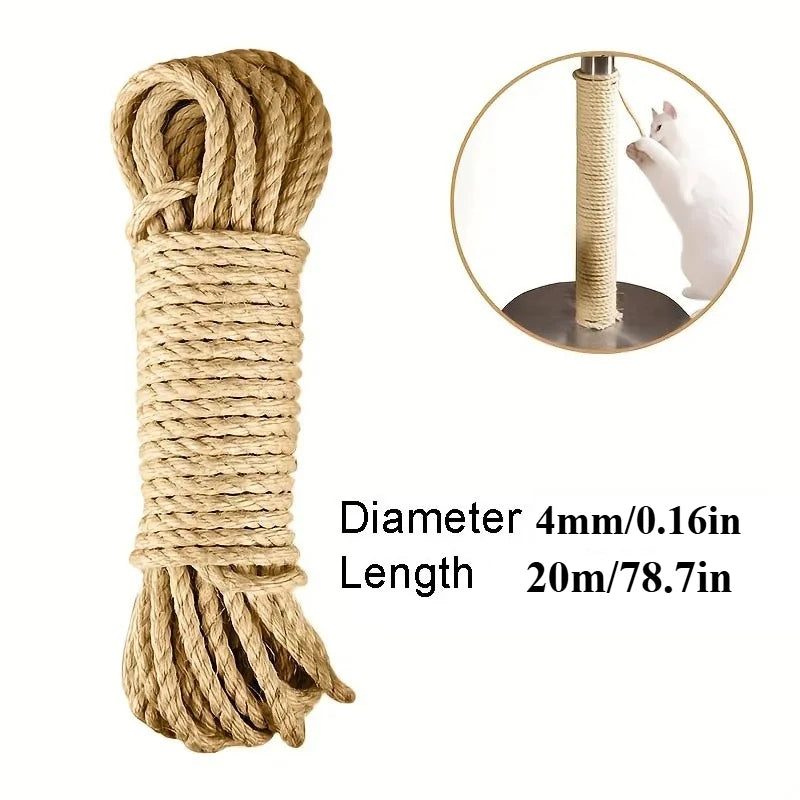 KittyNook Cat Co. Purrfect Haven Natural Sisal Rope Scratcher, 4mmx20m—ideal for furniture protection or cat posts.