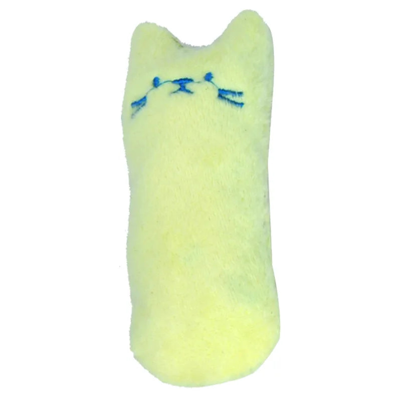The KittyNook Cat Co. Safe Catnip Chew Toy is a soft yellow plush cat toy for boredom relief.