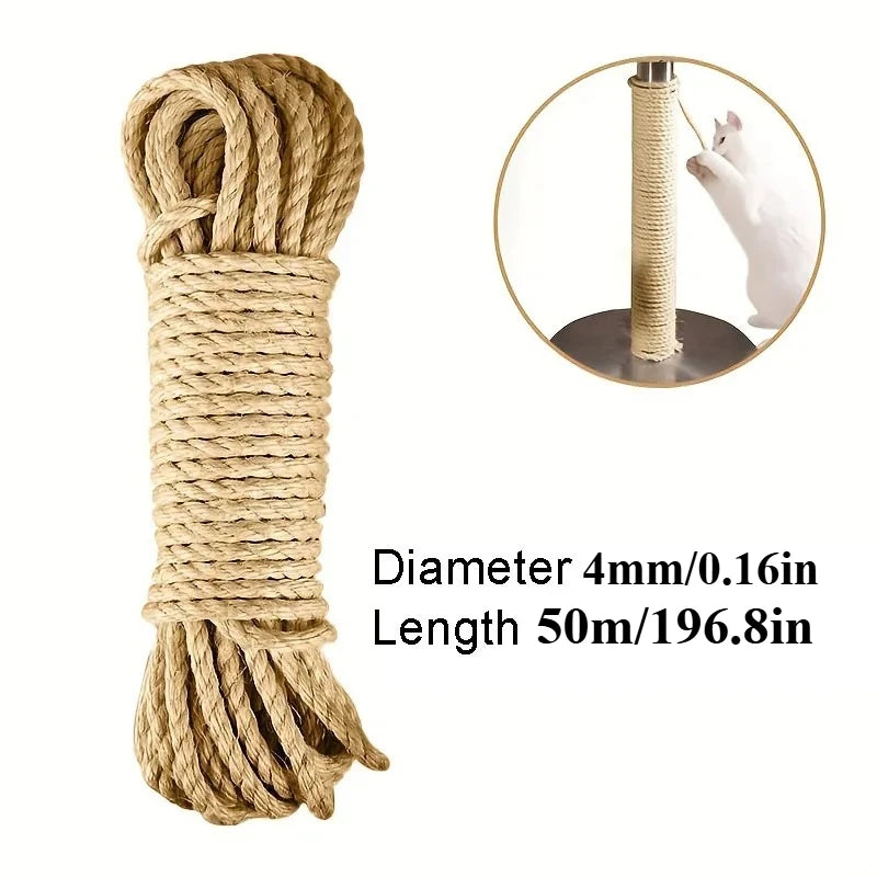 KittyNook Cat Co. Purrfect Haven Natural Sisal Rope Scratcher, 4mm thick, 50m long—ideal for DIY cat scratching posts.