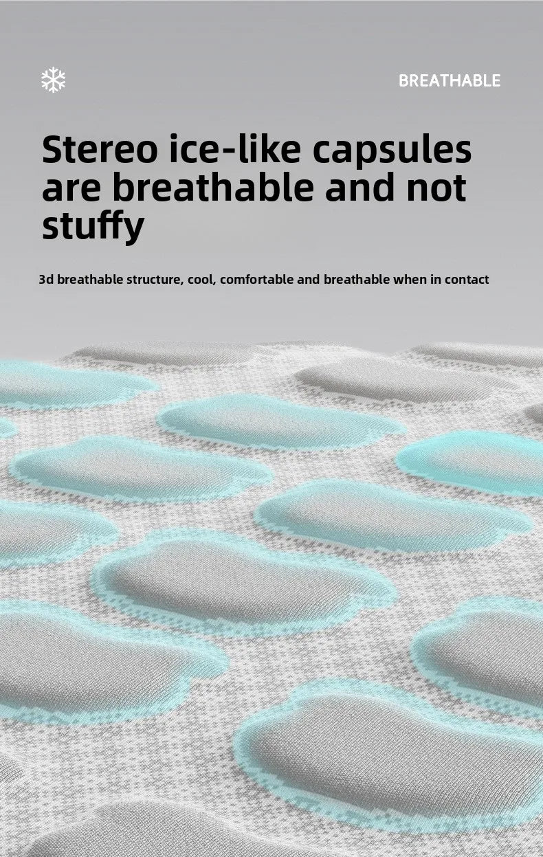 Close-up of blue ice-like capsules on the KittyNook Cat Co. Ice Silk Cat Nest for cooling comfort and breathability.