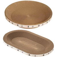 Thumbnail for Two KittyNook Cat Co. Cat Scratcher Cardboard beds, round & oval, with cat pattern sides for claw care and protection.