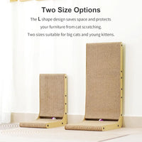 Thumbnail for KittyNook Cat Co.’s Durable L-Shape Cardboard Scratching Posts in two sizes protect furniture against a white wall.