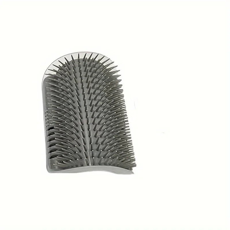 KittyNook Cat Co. Ultimate Corner Arch Self-Groomer, gray silicone with stiff bristles, shown on white background.