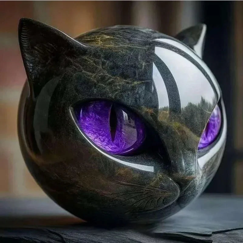 Eternal Cat Spirit Keepsake by KittyNook Cat Co.—a shiny, round cat with glowing purple eyes for any paw parent gift.
