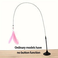 Thumbnail for A pink Ultimate Cat Teaser Toy by KittyNook, with bell & feather wand on a flexible black stand. No button function.