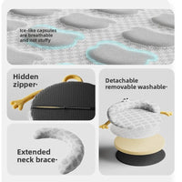 Thumbnail for Collage of KittyNook Cat Co. Ice Silk Cat Nest with breathable fabric, hidden zipper, neck brace, and summer bed cover.