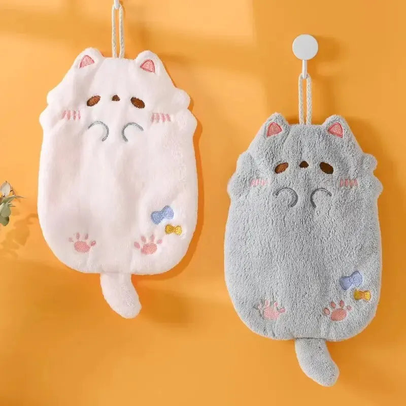 KittyNook Cat Co. Cute Cat Hanging Towels in pink and gray—great as kitchen towels or a cat lover gift.