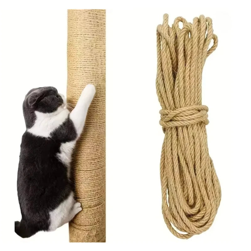 A cat climbs the Purrfect Haven Natural Sisal Rope Scratcher by KittyNook Cat Co. on a white background.