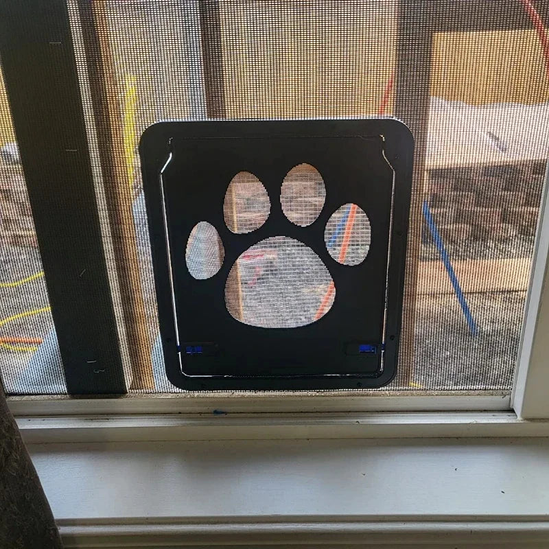 KittyNook Cat Co. Magnetic Lockable Pet Screen Door lets pets pass easily while keeping your home secure.
