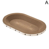 Thumbnail for KittyNook Cat Co. Cat Scratcher Cardboard: oval-shaped with white edge, cat faces & 
