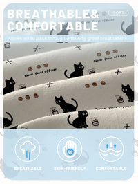 Thumbnail for White fabric with black cat and food art—the KittyNook Cat Co. Cozy Cat Design Fitted Sheet is comfy and skin-friendly.