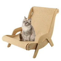 Thumbnail for A fluffy grey cat lounges on the KittyNook Cat Co. Sisal Wooden Chair with a woven, scratch-resistant seat.