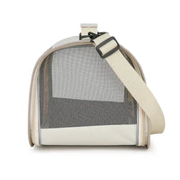 Thumbnail for KittyNook Cat Co. Premium Foldable Small Cat Carrying Bag in beige/white, mesh front and adjustable strap, front view.