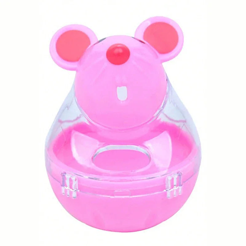 KittyNook Cat Co. Non-Toxic Pet IQ Food Leak Tumbler—pink mouse-shaped cat toy with treat-dispensing fun.