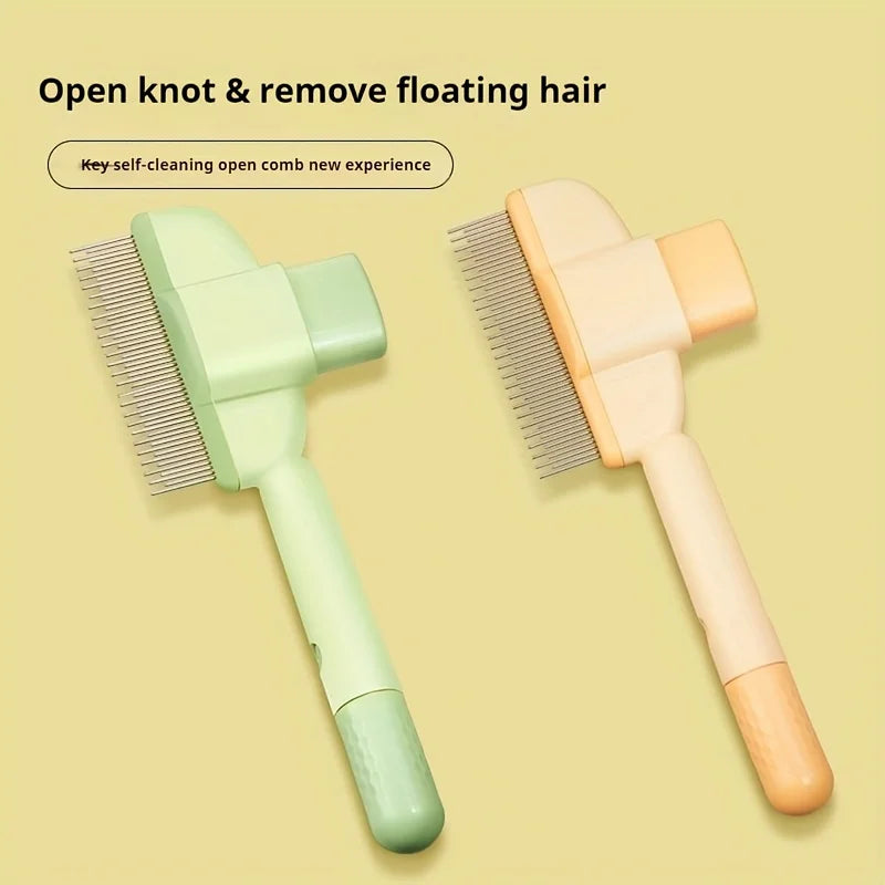 Two KittyNook Cat Co. Long Hair Cat Grooming Combs & Hair Removers displayed on a yellow background.