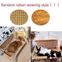 Thumbnail for Two cats rest on KittyNook Cat Co.’s Cat Summer Sofa Bed—woven rattan chairs with close-ups of different weaves above.