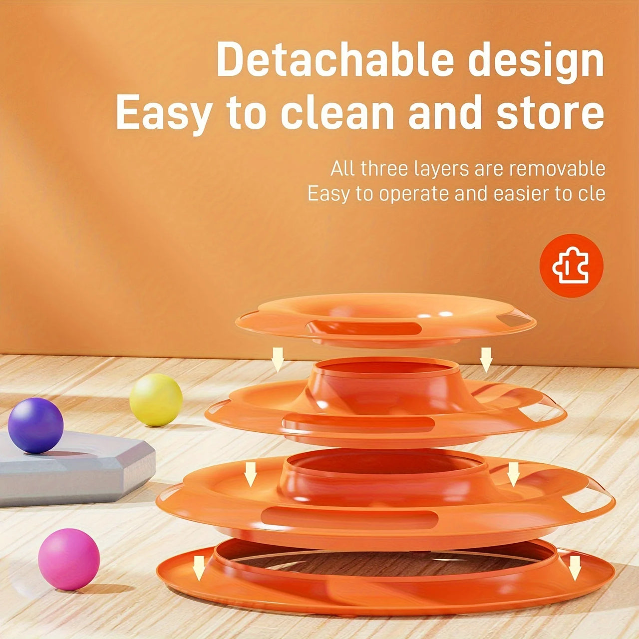 KittyNook Cat Co. 3-Layer Interactive Cat Toy Tower: colorful balls, detachable and easy to clean for playful cats.