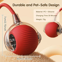 Thumbnail for KittyNook Cat Co.'s Smart Rolling Cat Ball offers 4 hours of interactive play, shown with cable on a beige background.
