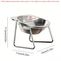 Thumbnail for KittyNook Cat Co. Ergonomic Tilted Stainless Steel Cat Bowl, 15cm wide, elevated with stand and handles for cats.
