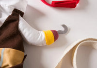 Thumbnail for KittyNook Cat Co. Funny Pirate Cat Halloween Costume arm with gray hook, yellow cuff, and red strap on white surface.