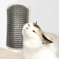 Thumbnail for A white cat rubs its face on KittyNook Cat Co.'s Ultimate Self-Cleaning Cat Brush mounted in a corner.