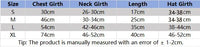 Thumbnail for KittyNook Cat Co. Funny Pirate Cat Halloween Costume size chart: chest, neck, length, hat girth; ±1-2cm variance.