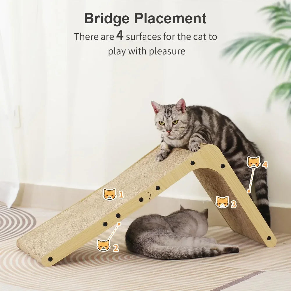 Two cats using the KittyNook Cat Co. Durable L-Shape Cardboard Scratching Post—ideal protector and scratcher combo.