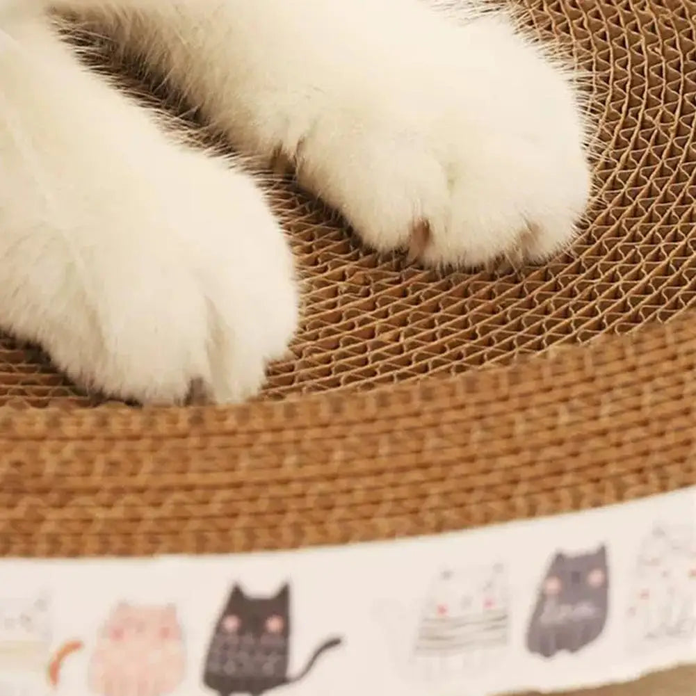 Close-up of a cat’s paws on the KittyNook Cat Co. Cat Scratcher Cardboard for claw care and furniture protection.