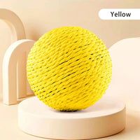 Thumbnail for The Premium Sisal Kitten Scratching Ball by KittyNook Cat Co. rests on a round white base with a beige background.