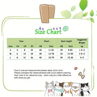 Thumbnail for KittyNook Cat Co. Cat Neutering Recovery Suit size chart with chest, back length, weight ranges; cat illustrations below.