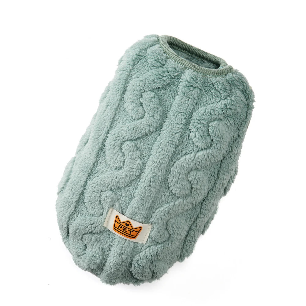 KittyNook Cat Co. Ultra-Soft Thermal Fleece Cat Sweatshirt, light green with "PET" patch and wavy texture for winter.