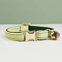 Thumbnail for KittyNook Cat Co. Velvet Cat Collar in light green with gold buckle and bell, shown on white for a perfect fit and soft feel.
