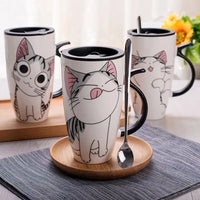 Thumbnail for Set of 3 KittyNook Cat Co. Large 600ml Funny Kitty Gift Mugs with spoons on a tray—ideal for any cat lover!.