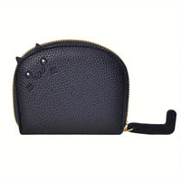 Thumbnail for KittyNook Cat Co. Cute Multi-Card Cat Purse: Black PU leather wallet with cartoon cat face, gold zipper, and tail pull.