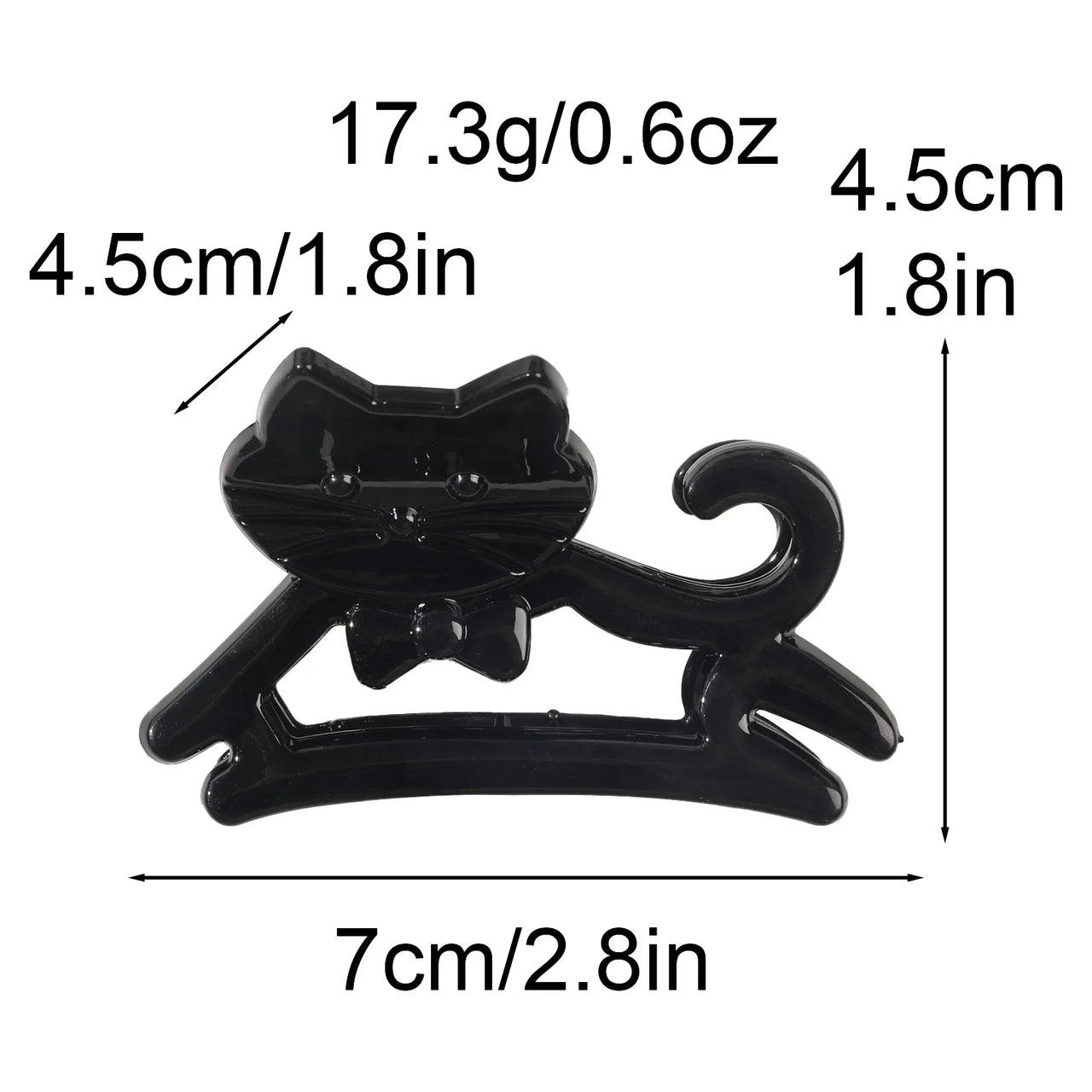 KittyNook Cat Co. Cute Cat Hair Claw: black cat-shaped clip with bow tie, 7x4.5cm, 17.3g (0.6oz).
