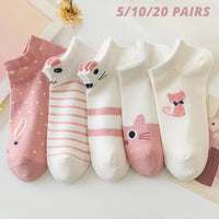 Thumbnail for Five pastel KittyNook Cat Co. socks, including Sweet Kitty Pink Short Tube Socks, displayed on a white surface.